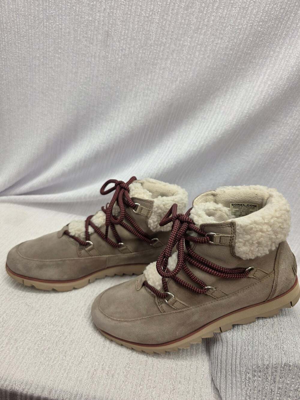 Sorel Women's Harlow Lace Cozy Waterproof Suede Boots Beige Size 8.5